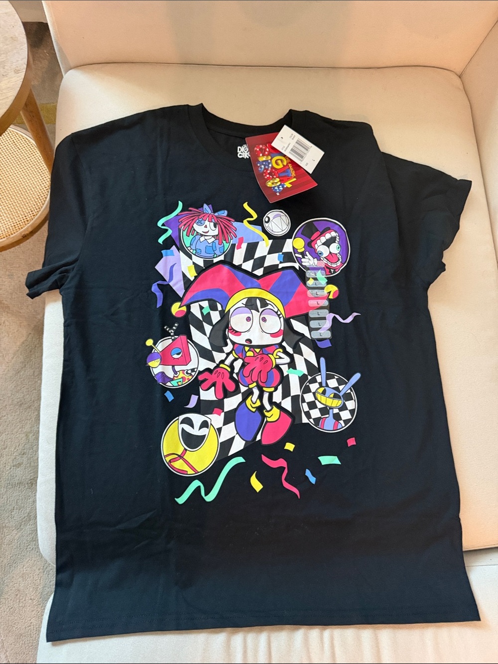 The Amazing Digital Circus Pomni Graphic T Shirt Adult L Black NWT Licensed